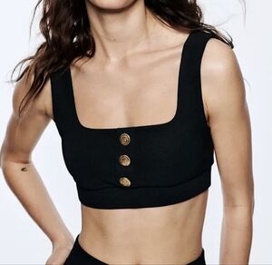 ZARA bloggers favorite black gold button crop top size L